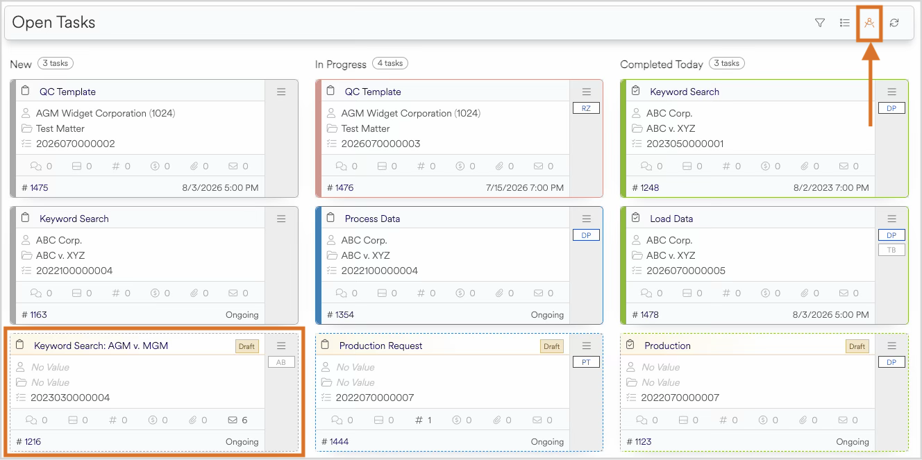 Overview of open tasks including drafts and ongoing projects for management.